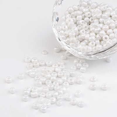 6/0 Opaque Colors Lustered Round Glass Seed Beads X-SEED-A012-4mm-121-1