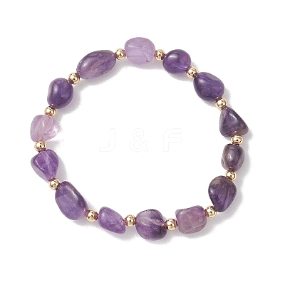 Natural Amethyst & Brass Beads Stretch Bracelets for Women BJEW-JB13414-01-1