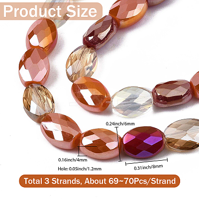 3 Strands Electroplate Glass Beads Strands EGLA-PA0001-25C-1