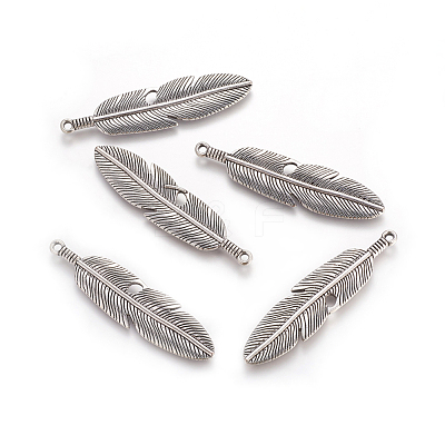 Tibetan Style Alloy Feather Big Pendants TIBEP-A12720-AS-RS-1