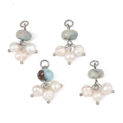 Natural Larimar & Natural Cultured Freshwater Pearl Pendants PALLOY-JF06004-1