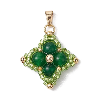 Natural Malaysia Jade/Yellow Jade/Carnelian/Black Onyx/Synthetic Turquoise & Glass Seed Beaded Woven Pendants PALLOY-MZ00365-1