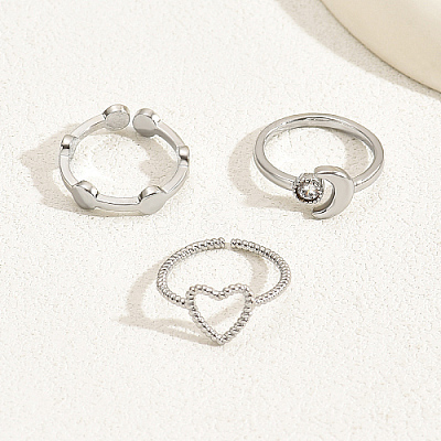 3Pcs 3 Style Cubic Zirconia Solitaire Rings VX3792-1-1
