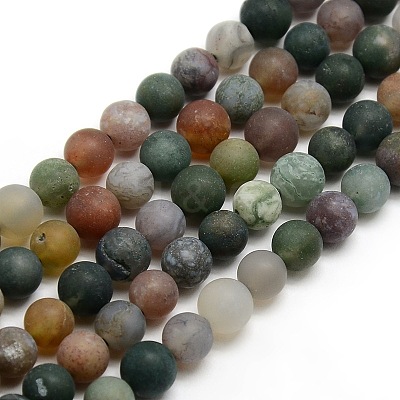 Nature Frosted Indian Agate Round Bead Strands G-M063-4mm-01-1