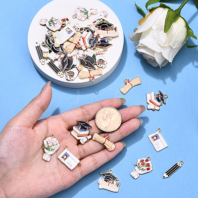 32Pcs 8 Styles Graduation Season Alloy Enamel Pendants ENAM-YW0005-72-1