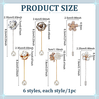 6Pcs 6 Styles Alloy Brooch Pins JEWB-PH0001-63-1