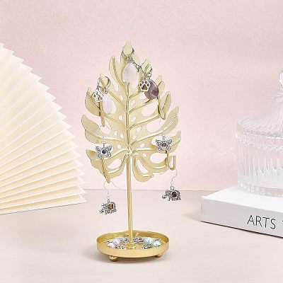 Iron Earring Display Stands with Round Tray EDIS-WH0016-018B-1