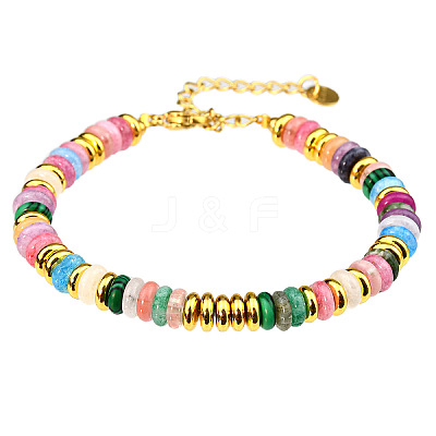 Synthetic Cherry Quartz &  Natural Amethyst & Synthetic Malachite Rondelle Beaded Bracelets FS-WGEAC01-01-1