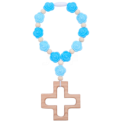 Wood & Silicone Rose Beads Hanging Ornametns HJEW-BM00072-1