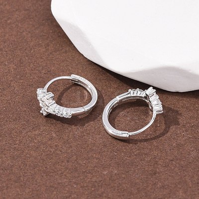 Cross 925 Sterling Silver Micro Pave Clear Cubic Zirconia Hoop Earrings EJEW-K317-06P-1
