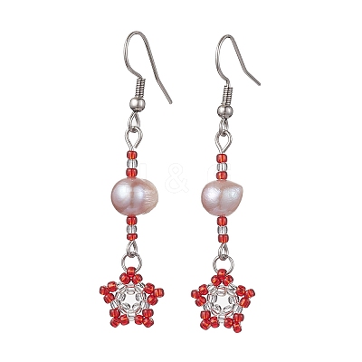 Natural Pearl Dangle Earrings EJEW-MZ00120-03-1