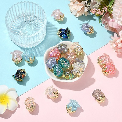 5Pcs UV Plating Transparent Acrylic Beads MACR-YW0004-28A-1