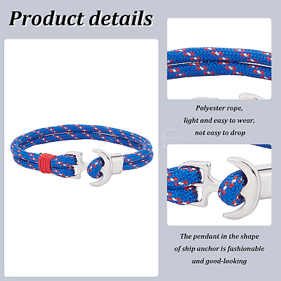 9Pcs 9 Colors Survival Polyester Cord Bracelets Set with Alloy Anchor Clasps BJEW-AN0001-59-1