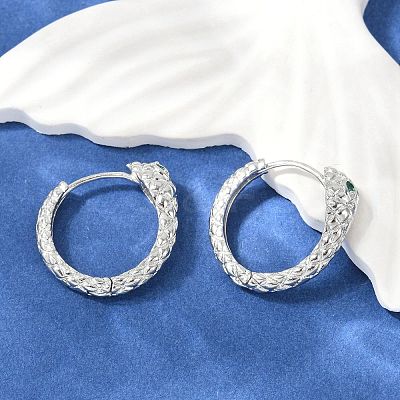 Brass Green Cubic Zirconia Hoop Earrings EJEW-Q016-12P-1