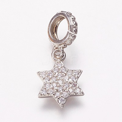 Brass Cubic Zirconia European Dangle Charms KK-P134-04-1