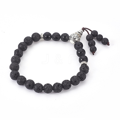 Natural Lava Rock and Agate Stretch Bracelets BJEW-JB03908-1