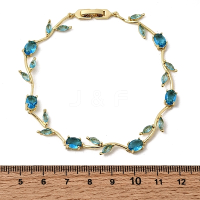 Leaf Brass Micro Pave Cubic Zirconia Link Chain Bracelets for Women BJEW-D455-01G-1