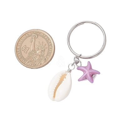 Synthetical Turquoise & Natural Mixed Cowrie Shell Keychains KEYC-JKC01344-1