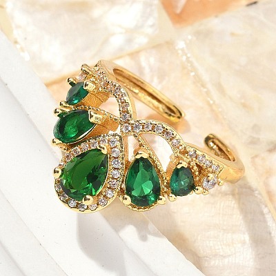 Brass Micro Pave Cubic Zirconia Adjustable Cuff Rings RJEW-C131-02G-1