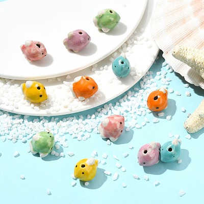 12Pcs 6 Colors Handmade Printed Porcelain Beads PORC-CJ0001-35-1
