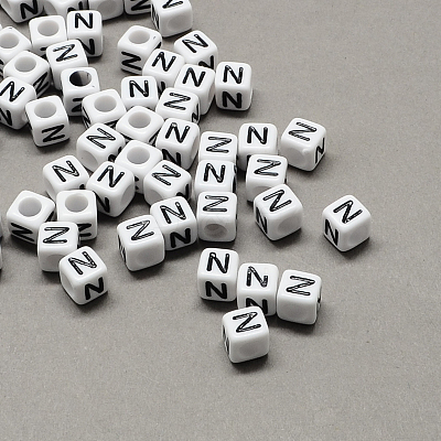 Large Hole Acrylic Letter European Beads SACR-Q103-6mm-01N-1
