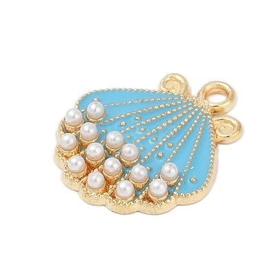 Alloy Enamel Pendants with Plastic Imitation Pearl FIND-Z070-04G-06-1