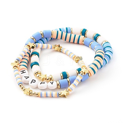 Handmade Polymer Clay Beads Stretch Bracelets Sets BJEW-JB06353-02-1
