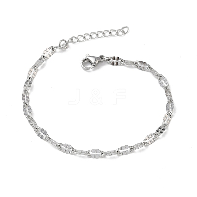 304 Stainless Steel Dapped Chains Bracelets for Women BJEW-D466-08A-P-1