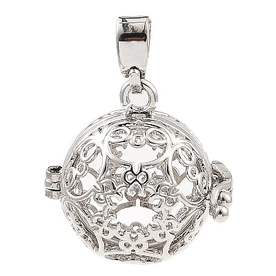 Rack Plating Brass Bead Cage Pendants KK-D025-01D-P-1
