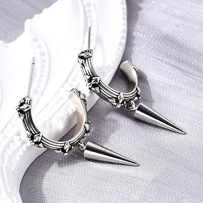 C-Shaped with Cone Brass Stud Earrings EJEW-S261-06G-1