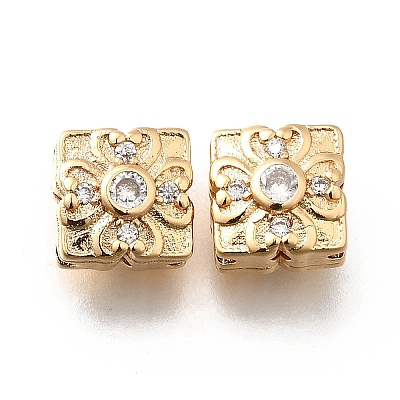 Brass Micro Pave Clear Cubic Zirconia Beads KK-M318-34G-01-1