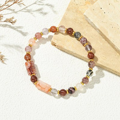 Natural Ferruginous Quartz & Super Seven Quartz Beaded Bracelets BJEW-JB13927-1