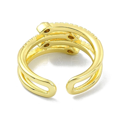 Brass with Cubic Zirconia Open Cuff Ring RJEW-B051-02G-1