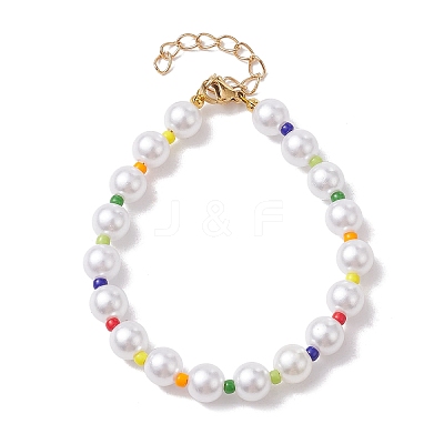 Glass & Acrylic Round Beaded Bracelets BJEW-JB10076-1