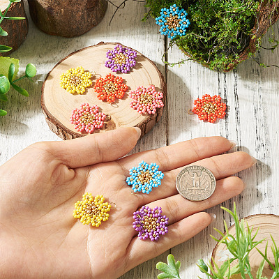 10Pcs 5 Styles Glass Seed Beaded Flower Pendants PALLOY-TA00388-1
