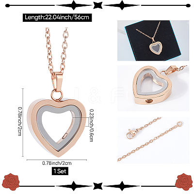 1Pc Stainless Steel Heart Pendant Urn Ashes Necklaces NJEW-CN0001-17RG-1