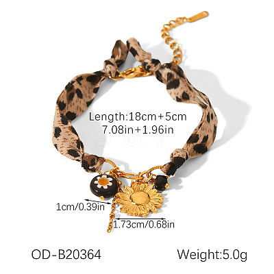 304 Stainless Steel & Resin Charm Leopard Print Scarf Bracelets WG041BF-01-1