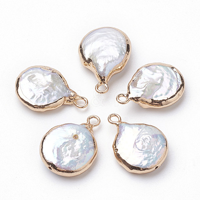 Electroplate Natural Baroque Pearl Keshi Pearl Pendants PEAR-Q008-08G-1