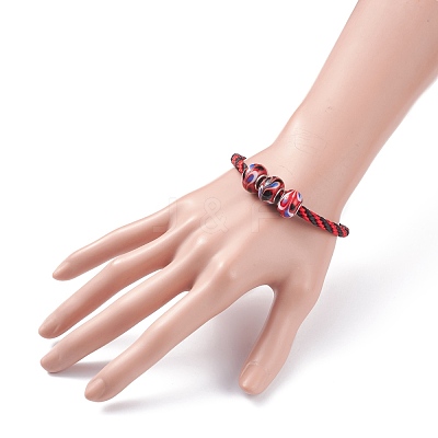 Triple Handmade Lampwork Beaded Braided Cord Bracelet for Women BJEW-JB07598-1