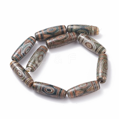 Natural Agate Tibetan Style 3-Eye dZi Beads Strands TDZI-K001-01R-1