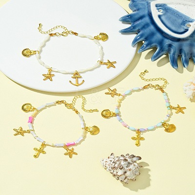 Natural White Shell Beads Bracelets BJEW-FS00013-1
