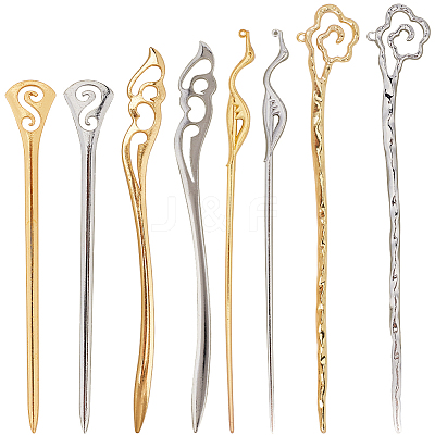 16Pcs 8 Styles Chinese Style Alloy Crane Hair Sticks OHAR-SC0002-98-1