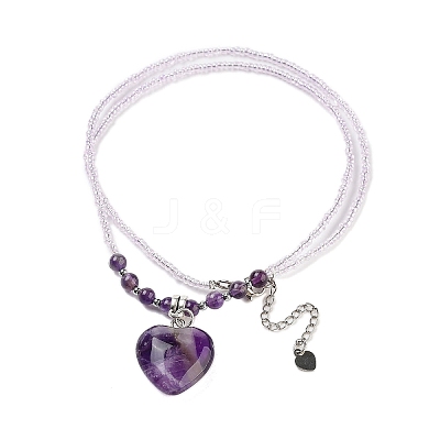 Natural Amethyst Pendant Necklaces NJEW-G143-02L-1