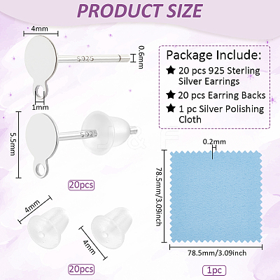 20Pcs Sterling Silver Stud Earring Findings STER-BC0002-24A-1