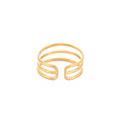 Ion Plating(IP) 304 Stainless Steel Triple Line Open Cuff Ring for Women RJEW-S405-232G-1