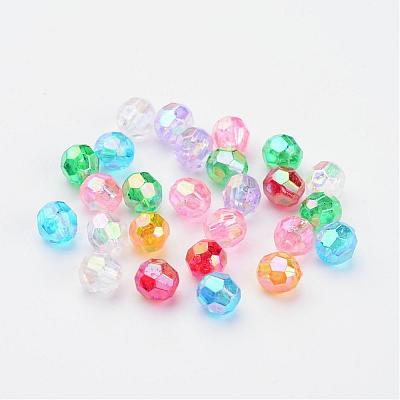 AB Color Transparent Acrylic Faceted Round Beads X-PL642-1