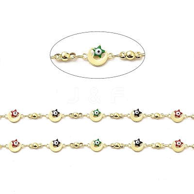 Handmade Eco-friendly Brass Enamel Moon & Star with Evil Eye Link Chain CHC-I045-20G-1
