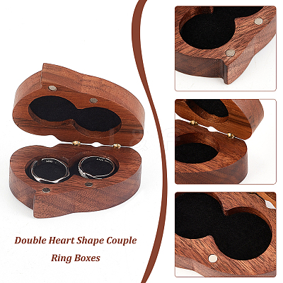Portable Walnut Wooden Couple Ring Boxes OBOX-WH0015-03-1