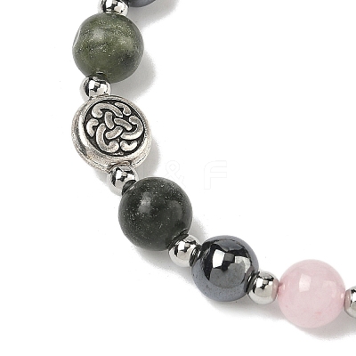 8mm Round Natural Rose Quartz & Natural Chinese Southern Jade & Synthetic Non-Magnetic Hematite Beaded Bracelets BJEW-PH01801-1