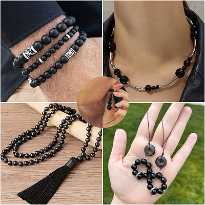 2 Strands 2 Styles Natural Black Onyx(Dyed & Heated) Beads Strands G-TA0003-52-8mm-1